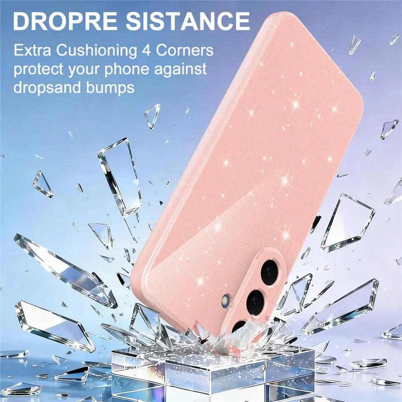 For Samsung Galaxy S26 FE Magnetic Case Glitter TPU Shockproof Phone Cover with Lanyard - Pink - 6