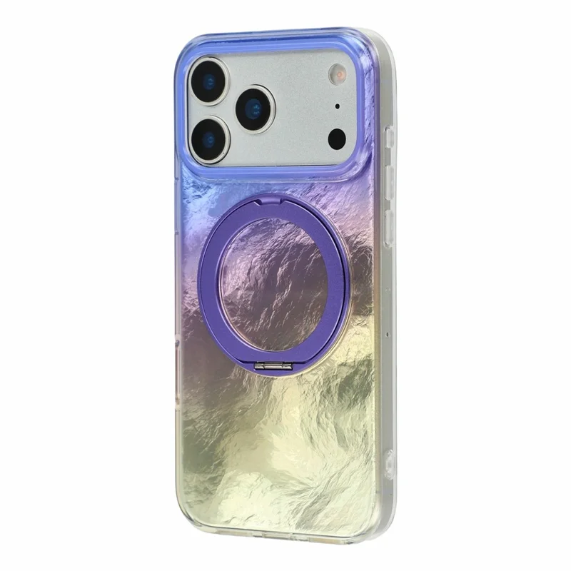 Funda para iPhone 17 Pro Max con Soporte de Anillo Giratorio, Diseño Gradiente Aurora, Funda Antigolpes de TPU - Púrpura Aurora