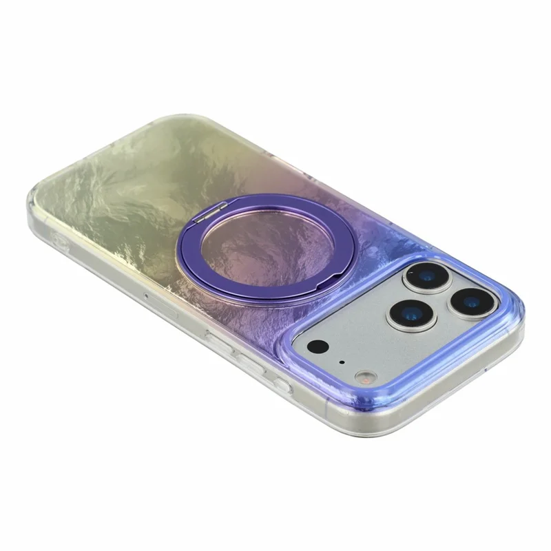 Funda para iPhone 17 Pro Max con Soporte de Anillo Giratorio, Diseño Gradiente Aurora, Funda Antigolpes de TPU - Púrpura Aurora