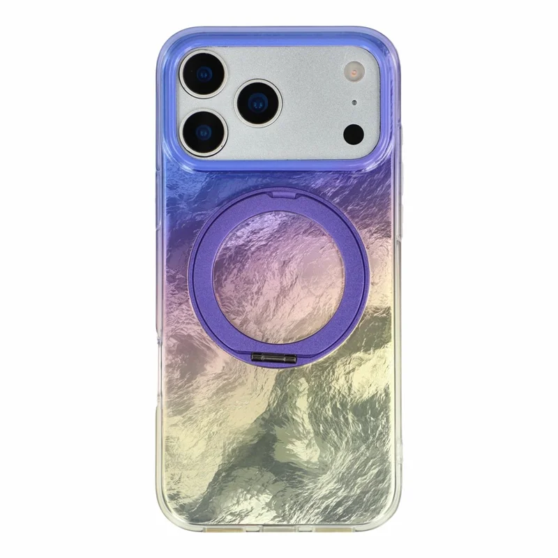 Voor iPhone 17 Pro-hoesje Roteer ringstand Holografisch opladend TPU Stootvrij Telefoonhoesje - Aurora Paars