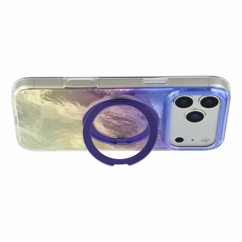 Voor iPhone 17 Pro-hoesje Roteer ringstand Holografisch opladend TPU Stootvrij Telefoonhoesje - Aurora Paars