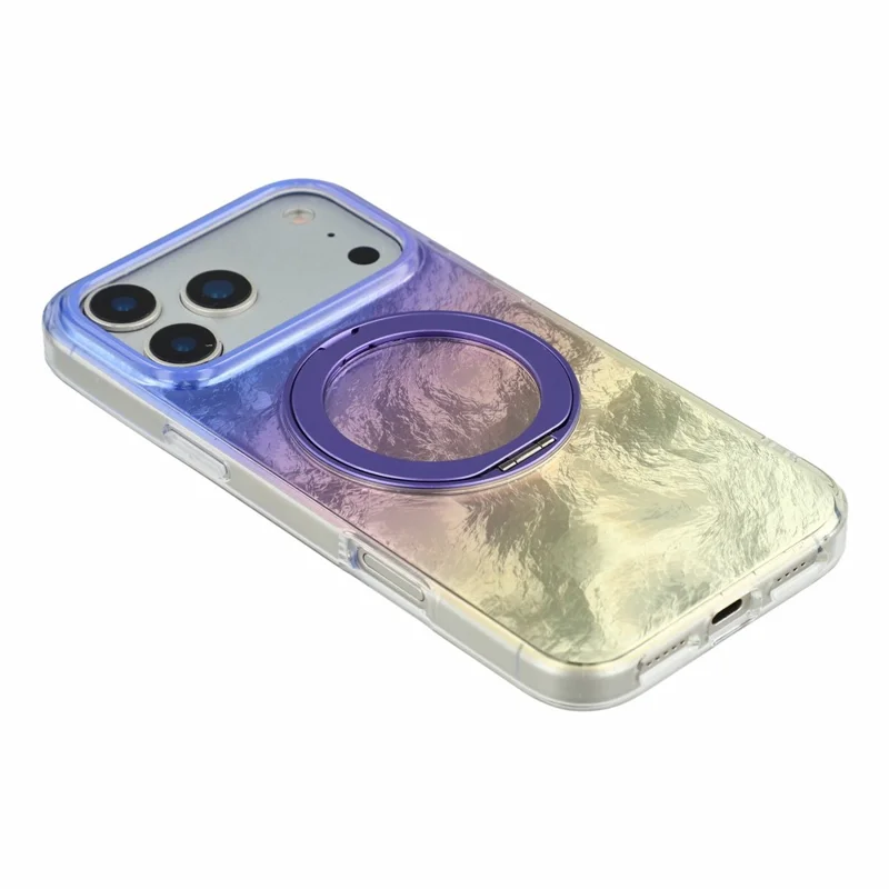 Voor iPhone 17 Pro-hoesje Roteer ringstand Holografisch opladend TPU Stootvrij Telefoonhoesje - Aurora Paars