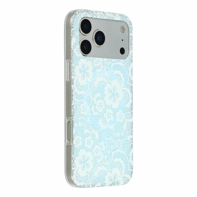 For iPhone 17 Pro Max Magnetic Case Lace Floral Pattern PC + TPU Phone Cover - Baby Blue