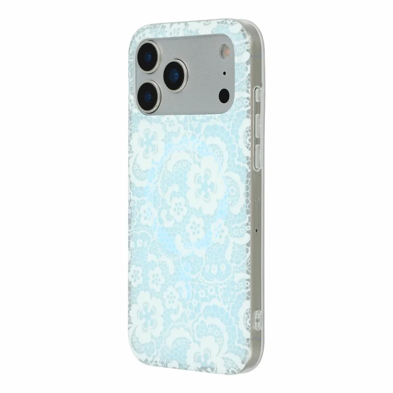 For iPhone 17 Pro Max Magnetic Case Lace Floral Pattern PC + TPU Phone Cover - Baby Blue