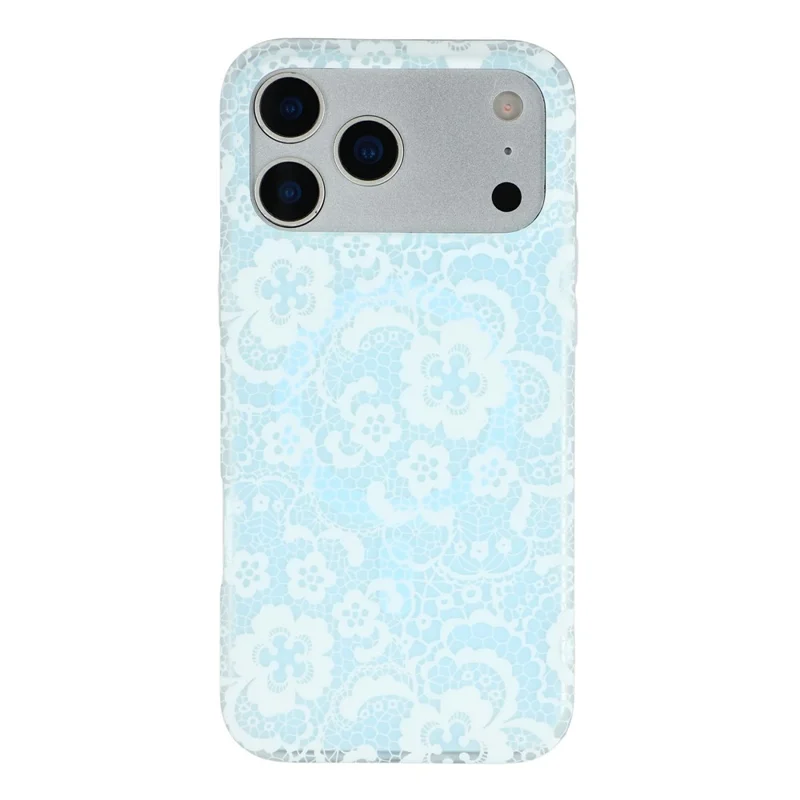 For iPhone 17 Pro Magnetic Case Lace Floral Pattern PC + TPU Phone Cover - Baby Blue