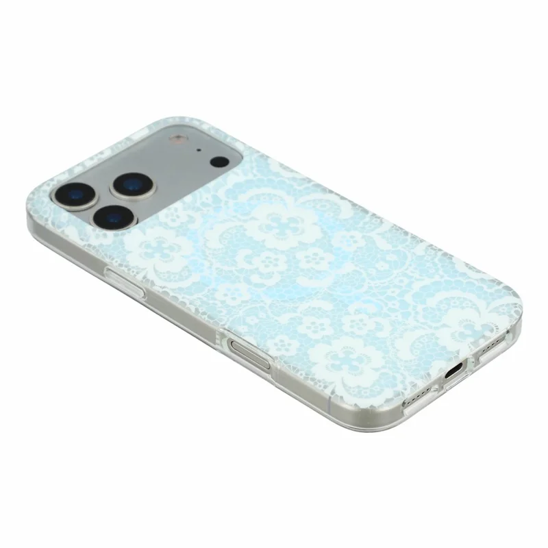 For iPhone 17 Pro Magnetic Case Lace Floral Pattern PC + TPU Phone Cover - Baby Blue