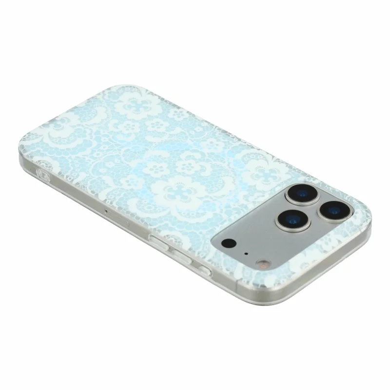 For iPhone 17 Pro Magnetic Case Lace Floral Pattern PC + TPU Phone Cover - Baby Blue