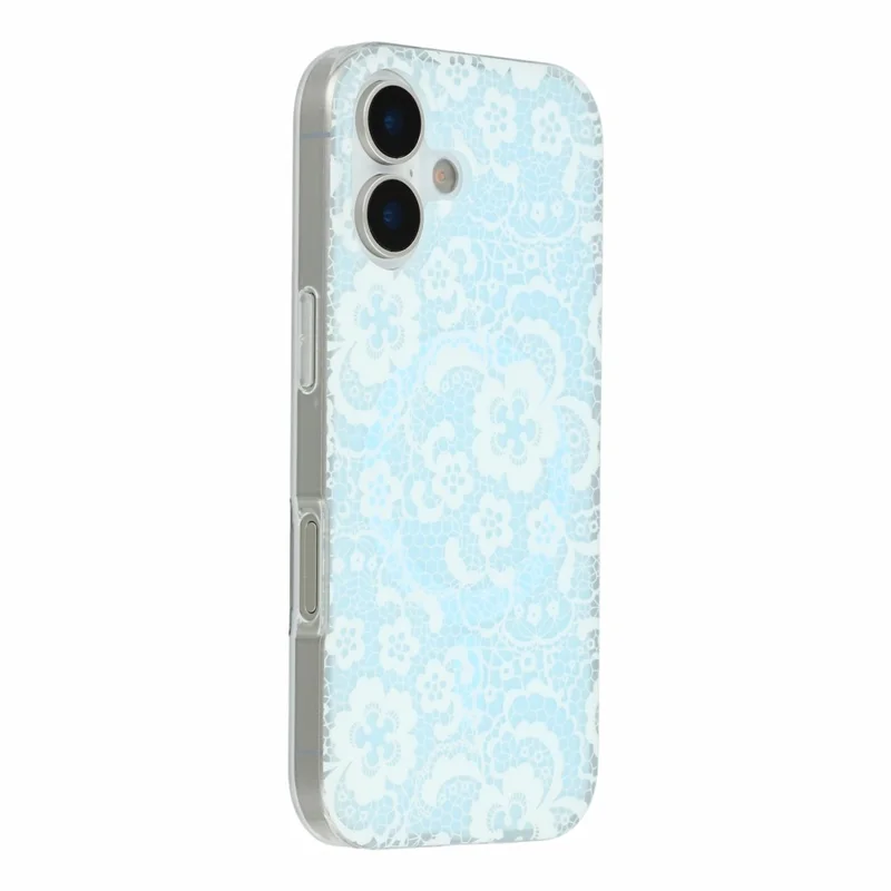 For iPhone 17 Magnetic Case Lace Floral Pattern PC + TPU Phone Cover - Baby Blue