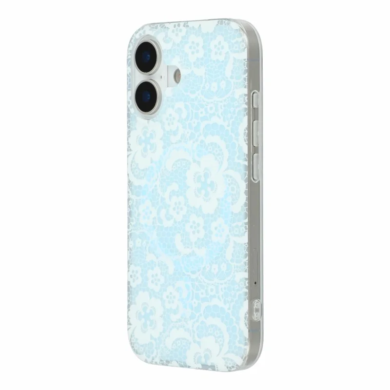 For iPhone 17 Magnetic Case Lace Floral Pattern PC + TPU Phone Cover - Baby Blue