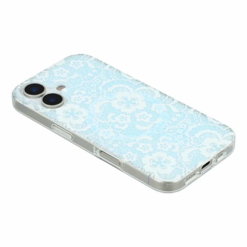 For iPhone 17 Magnetic Case Lace Floral Pattern PC + TPU Phone Cover - Baby Blue