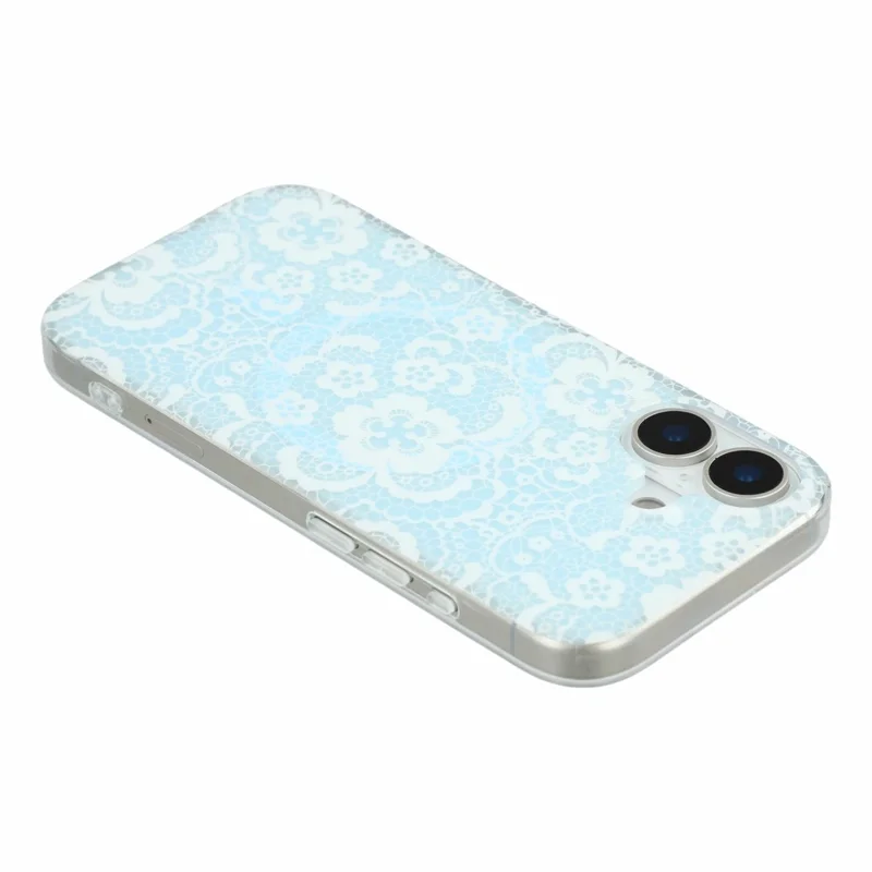 For iPhone 17 Magnetic Case Lace Floral Pattern PC + TPU Phone Cover - Baby Blue