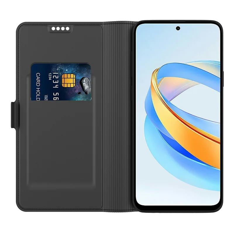 Für Honor X80 Pro Max 5G Hülle stoßfest TPU Innenschale Ledertelefonhülle mit Kartenfach - Schwarz
