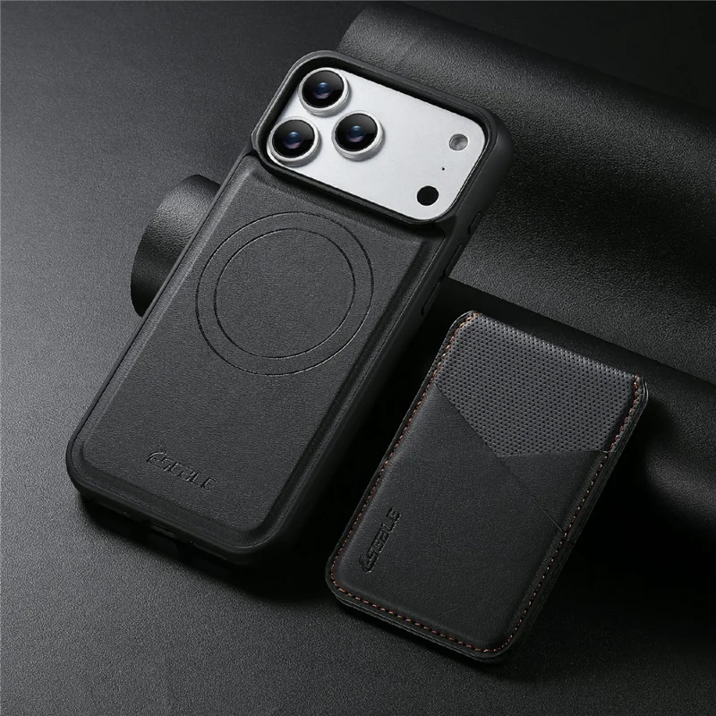 ESEBLE LE6 for iPhone 17 Pro Max Magnetic Case with Detachable RFID Blocking Card Holder PU Leather + TPU Phone Cover - Black