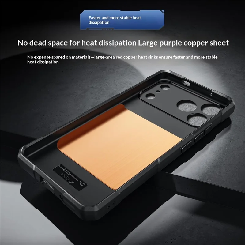For iPhone 17 Pro Case Copper Heat Dissipation TPU + Metal Cooling Phone Cover Support Magnetic Car Mount - Black