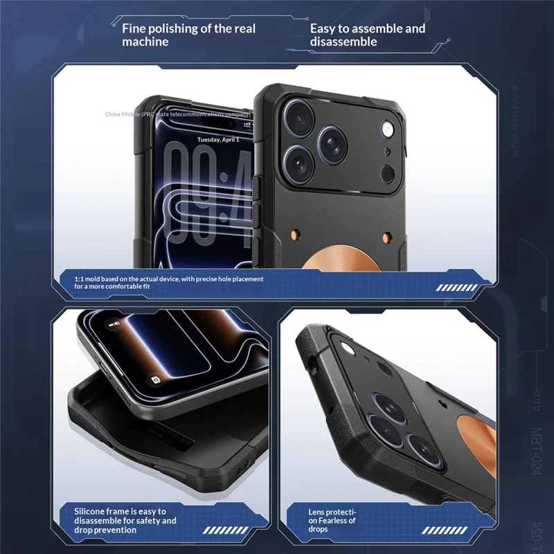 For iPhone 17 Pro Case Copper Heat Dissipation TPU + Metal Cooling Phone Cover Support Magnetic Car Mount - Black