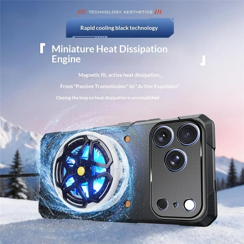For iPhone 17 Pro Case Copper Heat Dissipation TPU + Metal Cooling Phone Cover Support Magnetic Car Mount - Black