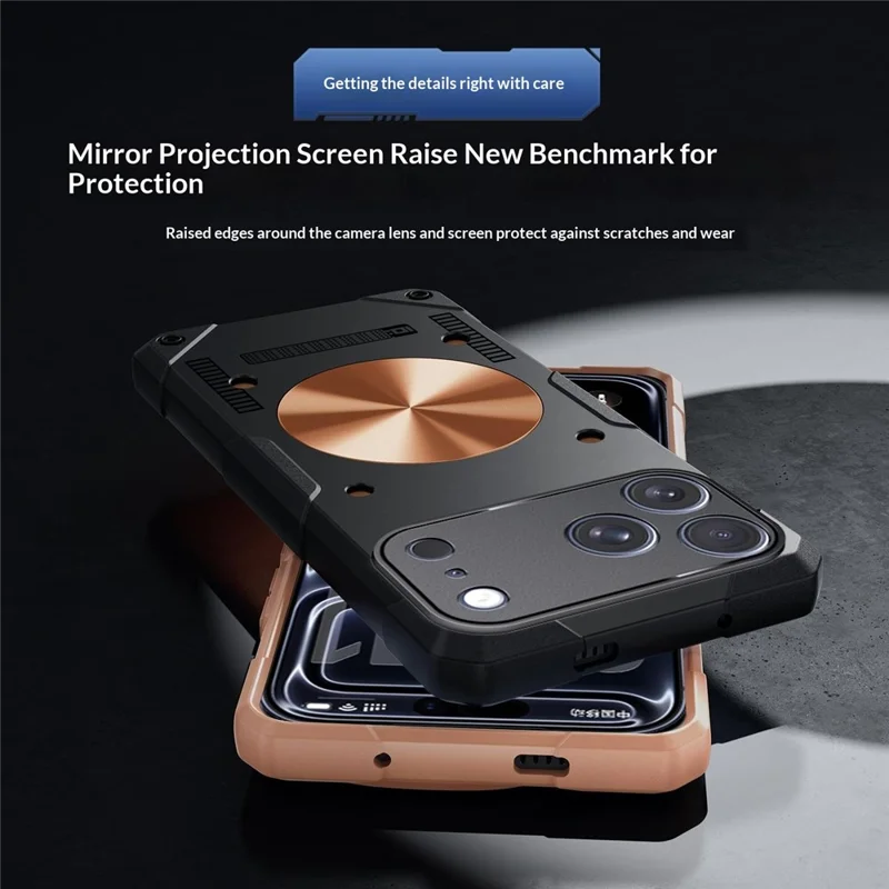 For iPhone 17 Pro Case Copper Heat Dissipation TPU + Metal Cooling Phone Cover Support Magnetic Car Mount - Black