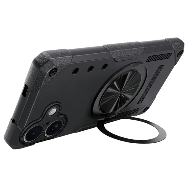 For iPhone 17 Magnetic Case 360° Rotating Ring Kickstand TPU Phone Cover - Black