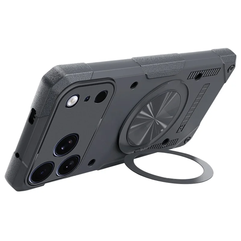 For iPhone 17 Pro Magnetisk Skærm 360° Roterende Ring Ståestand TPU Telefonbeskytning - Grå