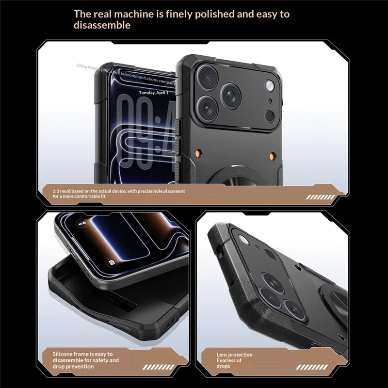 For iPhone 17 Pro Magnetisk Skærm 360° Roterende Ring Ståestand TPU Telefonbeskytning - Grå