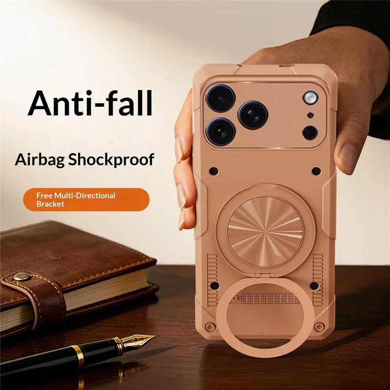 For iPhone 17 Pro Magnetisk Skærm 360° Roterende Ring Ståestand TPU Telefonbeskytning - Grå