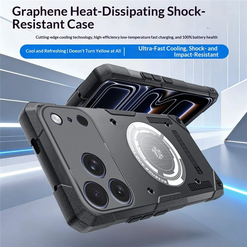 For iPhone 17 Pro Max Case Graphene Cooling TPU + PC Armor Shockproof Phone Cover - Black