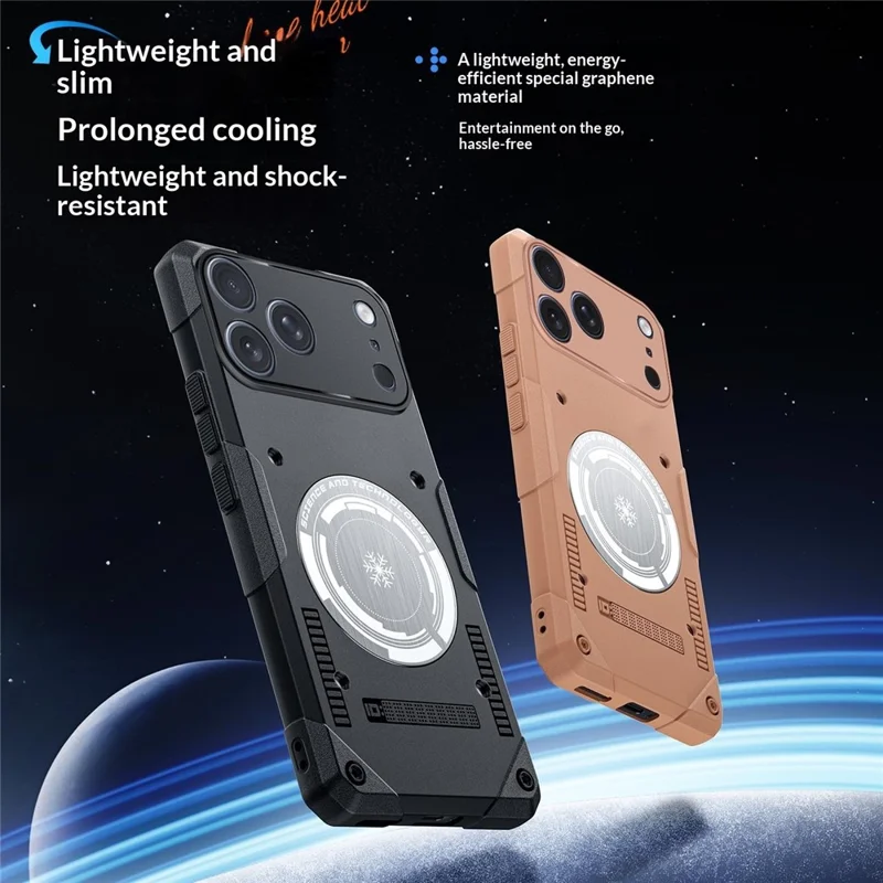 For iPhone 17 Pro Max Case Graphene Cooling TPU + PC Armor Shockproof Phone Cover - Black
