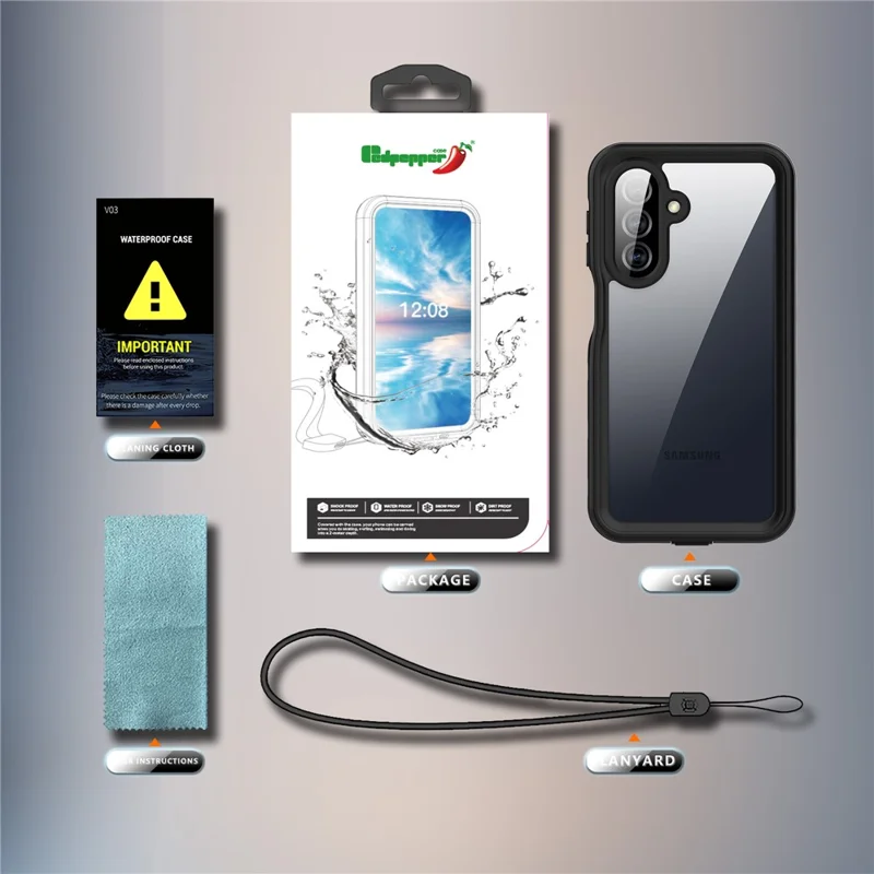 REDPEPPER A Series For Samsung Galaxy A27 5G IP68 Phone Case Clear Back Waterproof Cover - Black
