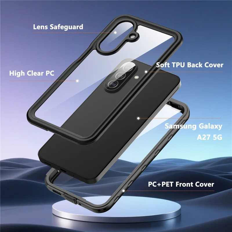 REDPEPPER A Series For Samsung Galaxy A27 5G IP68 Phone Case Clear Back Waterproof Cover - Black