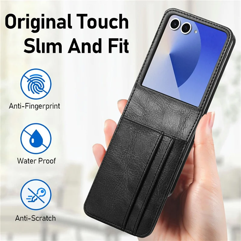 For Samsung Galaxy Z Flip8 Case Multi-Card Slot Leather Protective Phone Back Cover - Black