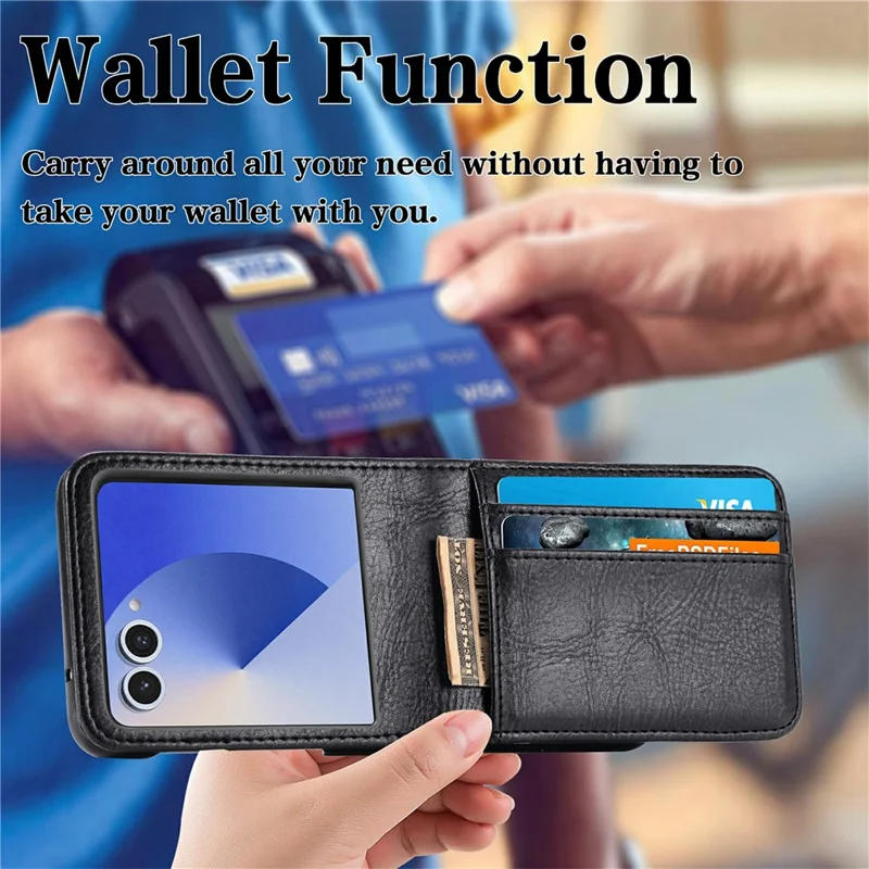 For Samsung Galaxy Z Flip8 Case Multi-Card Slot Leather Protective Phone Back Cover - Black