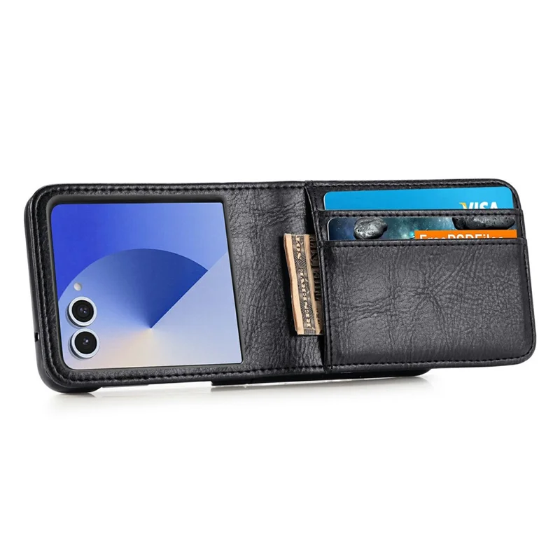 For Samsung Galaxy Z Flip8 Case Multi-Card Slot Leather Protective Phone Back Cover - Black