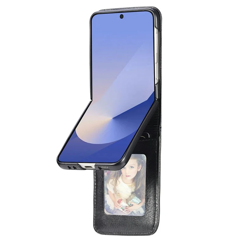 For Samsung Galaxy Z Flip8 Case Multi-Card Slot Leather Protective Phone Back Cover - Black