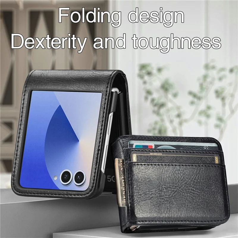For Samsung Galaxy Z Flip8 Case Multi-Card Slot Leather Protective Phone Back Cover - Black