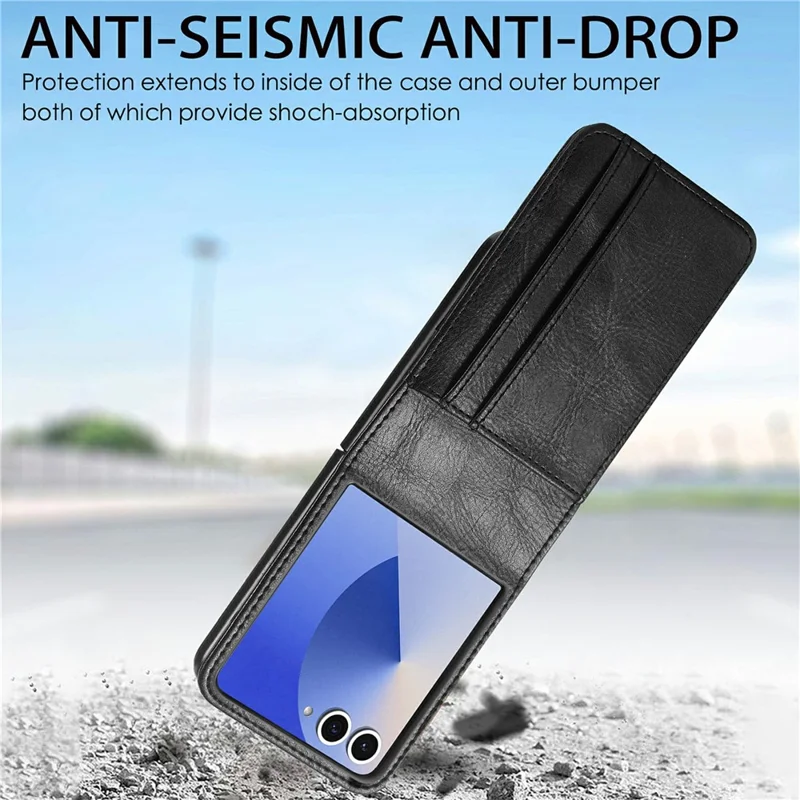 For Samsung Galaxy Z Flip8 Case Multi-Card Slot Leather Protective Phone Back Cover - Black