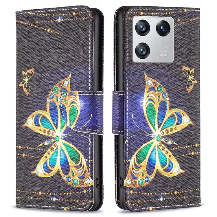 Série de cuir à impression de motif BF pour Xiaomi 13 Étui portefeuille en cuir PU à impression de motif résistant aux chocs - Papillon en bijoux