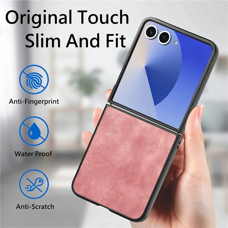 For Samsung Galaxy Z Flip8 Case Shockproof Slim Retro Leather Phone Back Cover - Pink