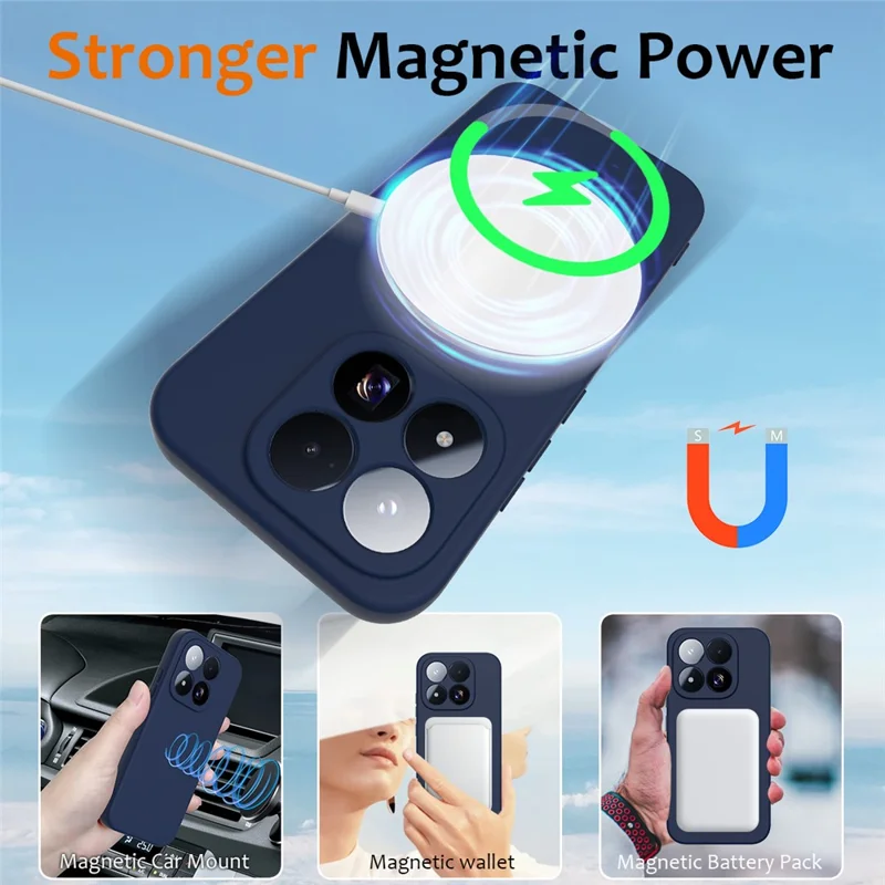 For Xiaomi 17 Max Magnetic Case Anti-Drop Liquid Silicone Phone Cover with Lanyard - Dark Blue