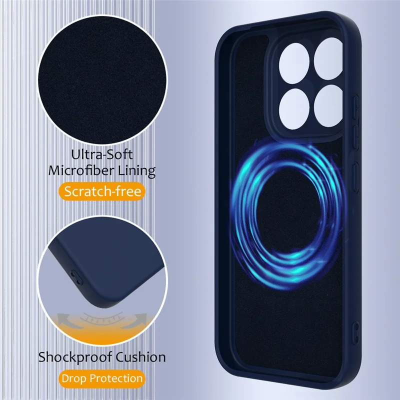 For Xiaomi 17 Max Magnetic Case Anti-Drop Liquid Silicone Phone Cover with Lanyard - Dark Blue