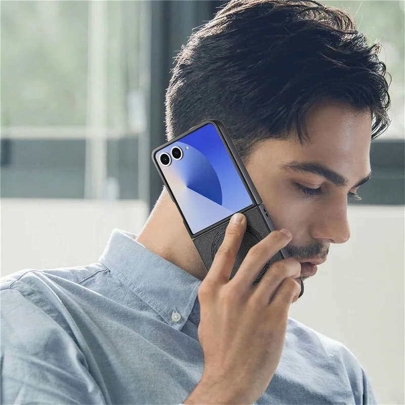 For Samsung Galaxy Z Flip8 Magnetic Case Denim Texture Leather + PC Shockproof Phone Cover - Black