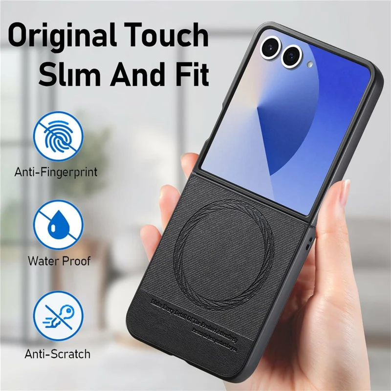 For Samsung Galaxy Z Flip8 Magnetic Case Denim Texture Leather + PC Shockproof Phone Cover - Black