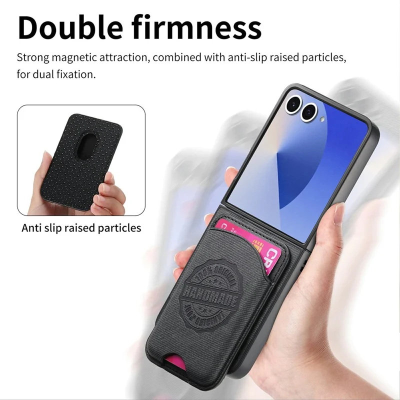 For Samsung Galaxy Z Flip8 Magnetic Case with Card Bag Denim Texture Leather Back Cover - Black