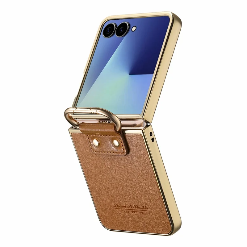 For Samsung Galaxy Z Flip8 Case Button Hook Design Kickstand PU Leather Phone Back Cover - Brown