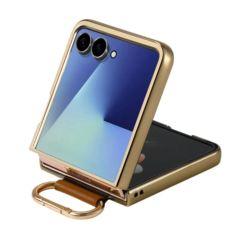 For Samsung Galaxy Z Flip8 Case Button Hook Design Kickstand PU Leather Phone Back Cover - Brown