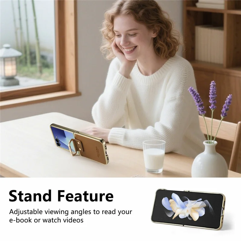For Samsung Galaxy Z Flip8 Case Button Hook Design Kickstand PU Leather Phone Back Cover - Brown