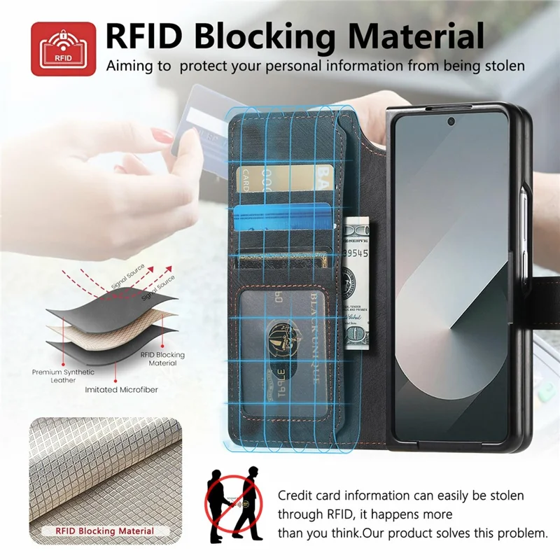 For Samsung Galaxy Z Fold8 Ultra Magnetic Case Detachable Wallet Leather RFID Blocking Foldable Phone Cover - Black