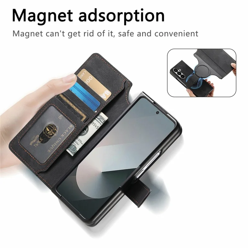 För Samsung Galaxy Z Fold7 5G Magnetisk Skåll Avtagbar Plånbok Läder RFID-blokkering Vekbar Telefonhölje - Svart