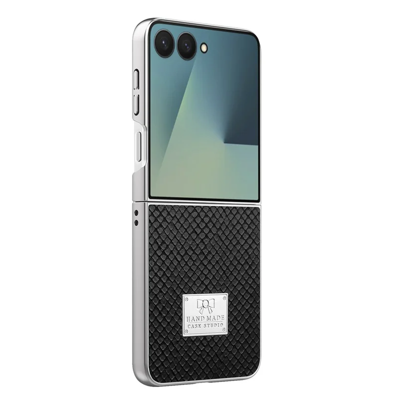 For Samsung Galaxy Z Flip8 Case Snake Pattern Leather + PC Anti-fingerprint Phone Cover - Black