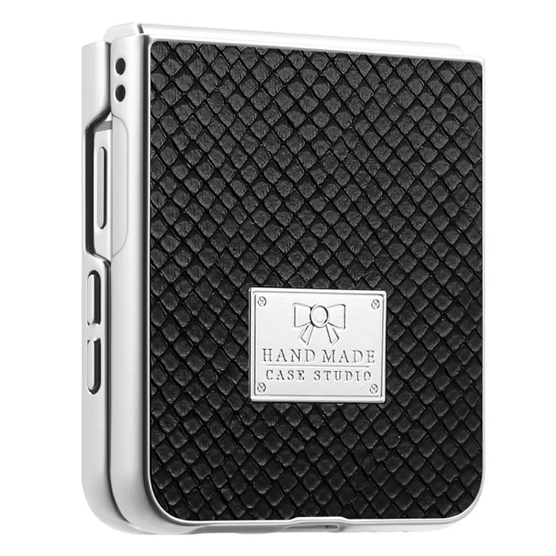 For Samsung Galaxy Z Flip8 Case Snake Pattern Leather + PC Anti-fingerprint Phone Cover - Black