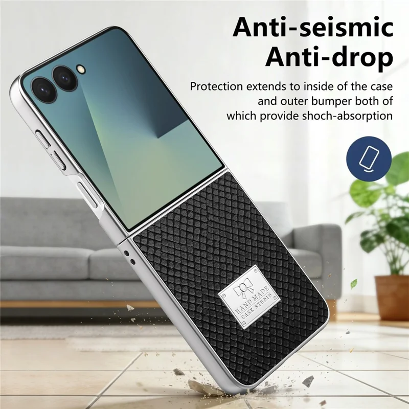 For Samsung Galaxy Z Flip8 Case Snake Pattern Leather + PC Anti-fingerprint Phone Cover - Black